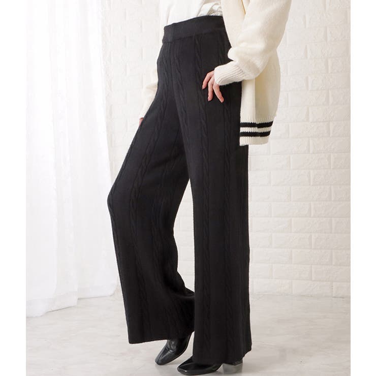 ケーブル柄ワイドニットロングパンツ 女性 レディース | レースレディース  | 詳細画像4 