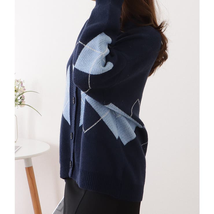 アーガイル柄Vネックゆるニットカーディガン 女性 レディース | レースレディース  | 詳細画像12 