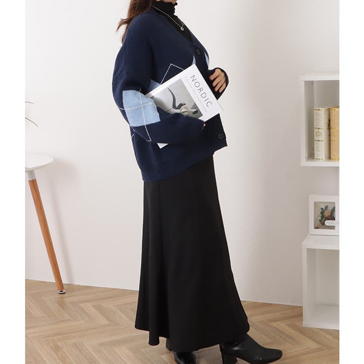 アーガイル柄Vネックゆるニットカーディガン 女性 レディース | レースレディース  | 詳細画像16 