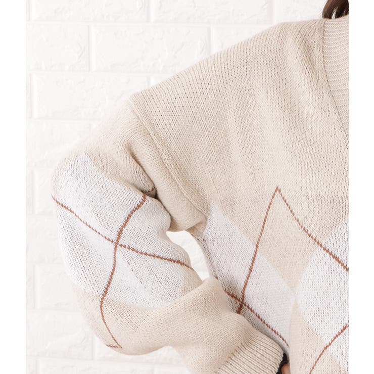 アーガイル柄Vネックゆるニットカーディガン 女性 レディース | レースレディース  | 詳細画像18 