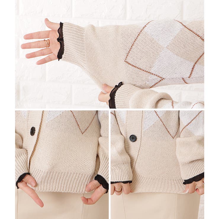 アーガイル柄Vネックゆるニットカーディガン 女性 レディース | レースレディース  | 詳細画像19 