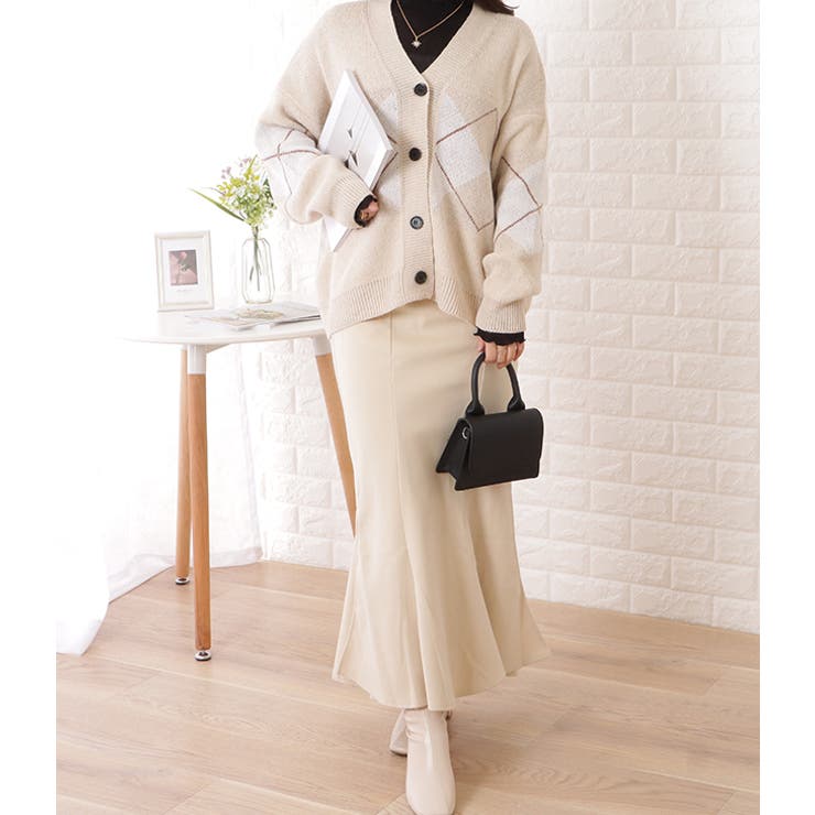 アーガイル柄Vネックゆるニットカーディガン 女性 レディース | レースレディース  | 詳細画像5 