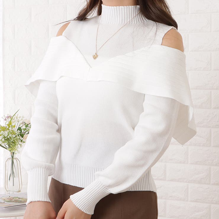 オフショル風カットアウトニットプルオーバー 女性 レディース | レースレディース  | 詳細画像1 