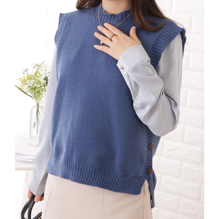クルーネックサイドボタンニットベスト 女性 レディース | レースレディース  | 詳細画像17 