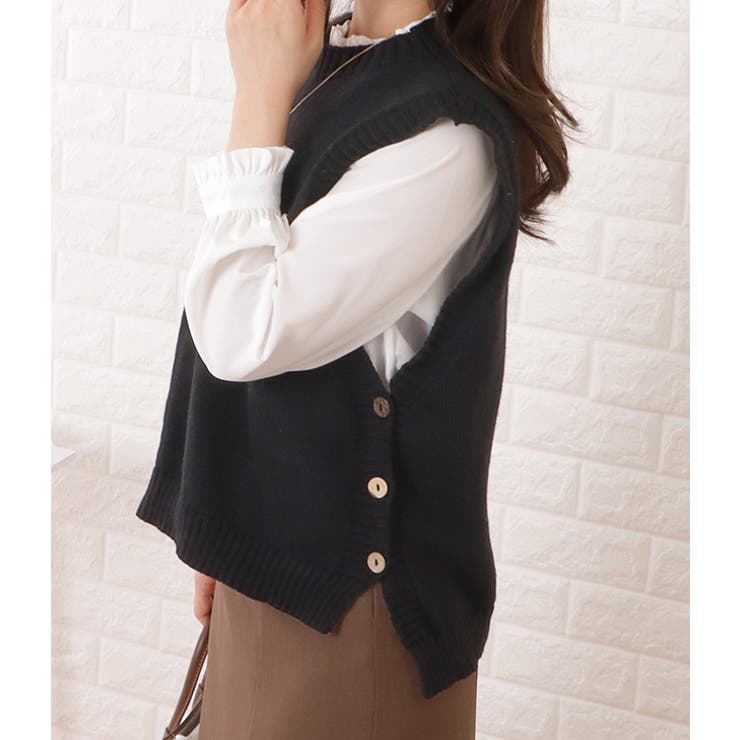 クルーネックサイドボタンニットベスト 女性 レディース | レースレディース  | 詳細画像5 