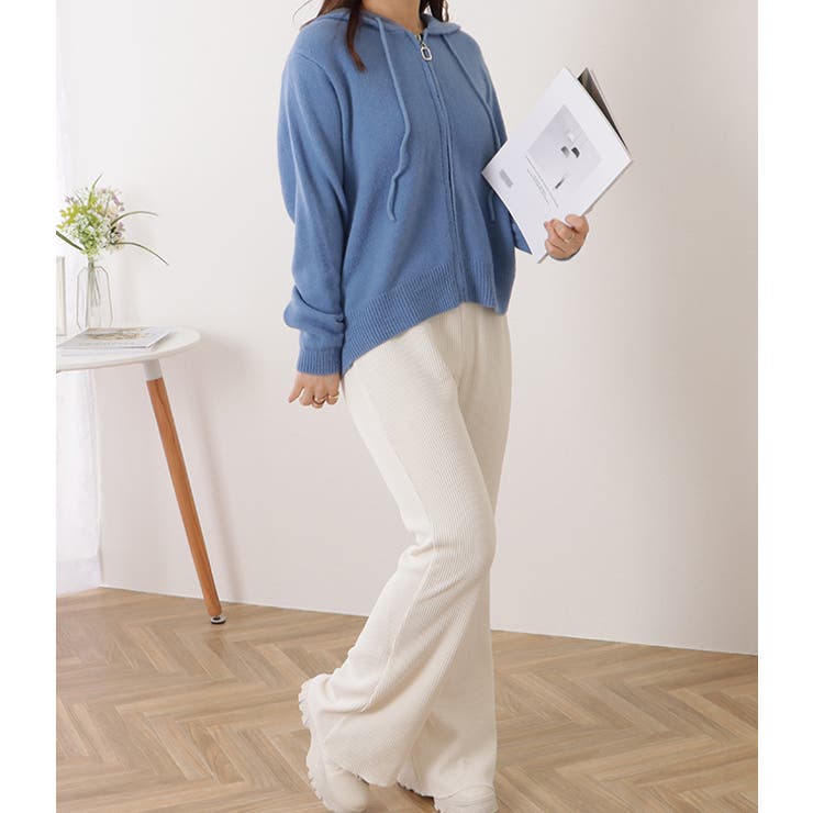 フード付コンパクトゆるニットジップパーカー 女性 レディース | レースレディース  | 詳細画像15 