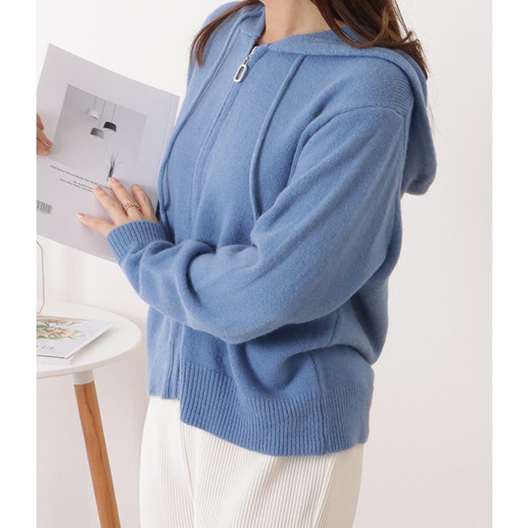 フード付コンパクトゆるニットジップパーカー 女性 レディース | レースレディース  | 詳細画像17 