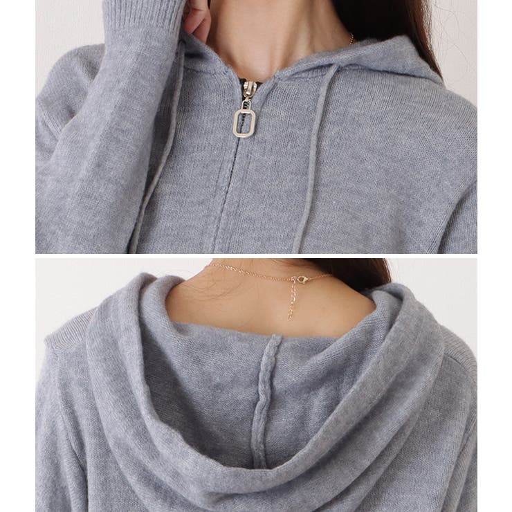 フード付コンパクトゆるニットジップパーカー 女性 レディース | レースレディース  | 詳細画像18 