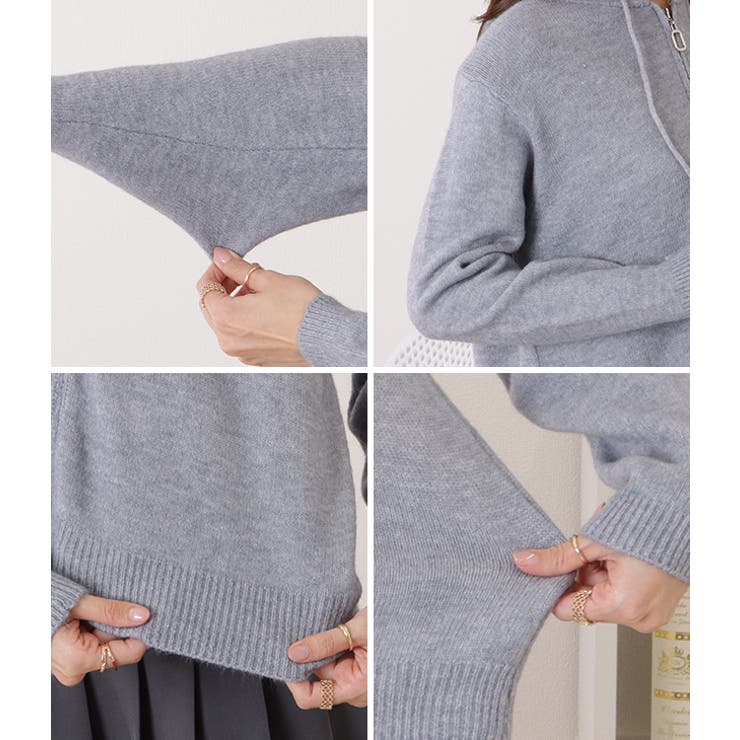 フード付コンパクトゆるニットジップパーカー 女性 レディース | レースレディース  | 詳細画像19 