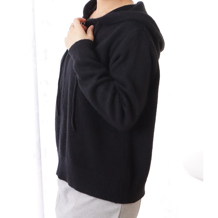 フード付コンパクトゆるニットジップパーカー 女性 レディース | レースレディース  | 詳細画像7 