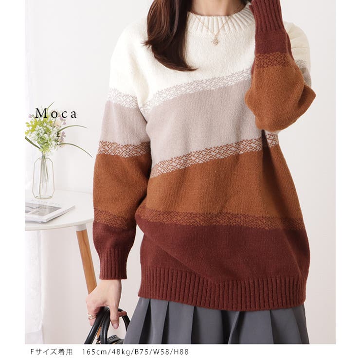 クルーネックグラデーションボーダーニットプルオーバー 女性 レディース | レースレディース  | 詳細画像3 