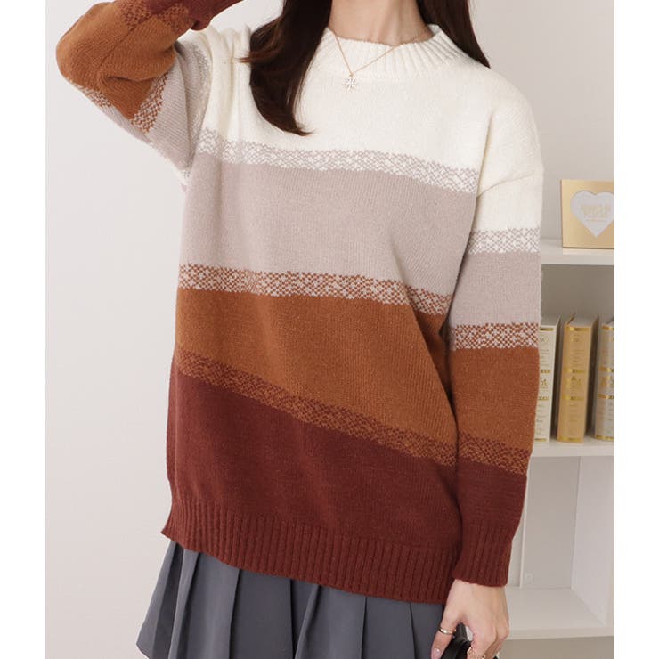 クルーネックグラデーションボーダーニットプルオーバー 女性 レディース | レースレディース  | 詳細画像6 