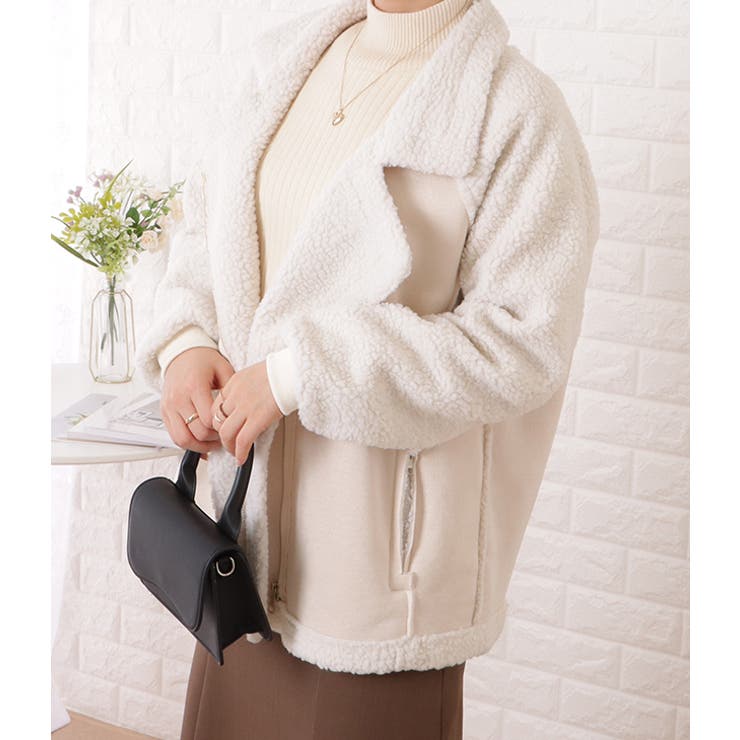 ボア付きフェイクムートンテーラード風ジャケット 女性 レディース | レースレディース  | 詳細画像5 