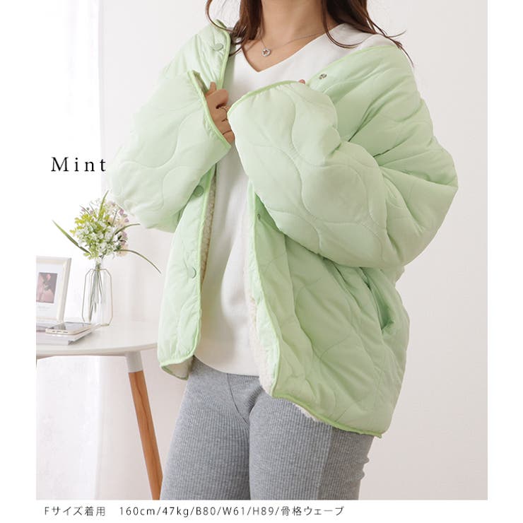 リバーシブルノーカラーキルティングジャケット 女性 レディース[品番