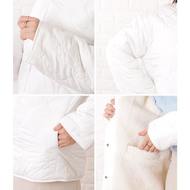 リバーシブルノーカラーキルティングジャケット 女性 レディース[品番