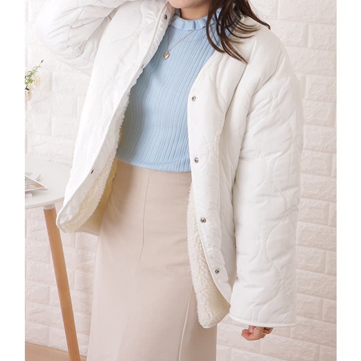 リバーシブルノーカラーキルティングジャケット 女性 レディース[品番