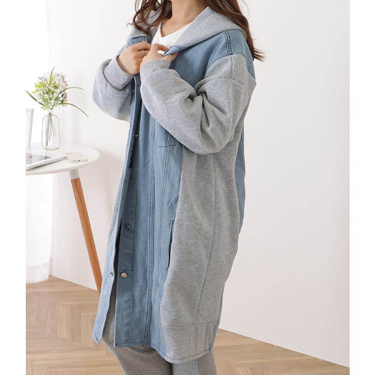 デニムドッキングフーデットスウェットコート 女性 レディース | レースレディース  | 詳細画像13 