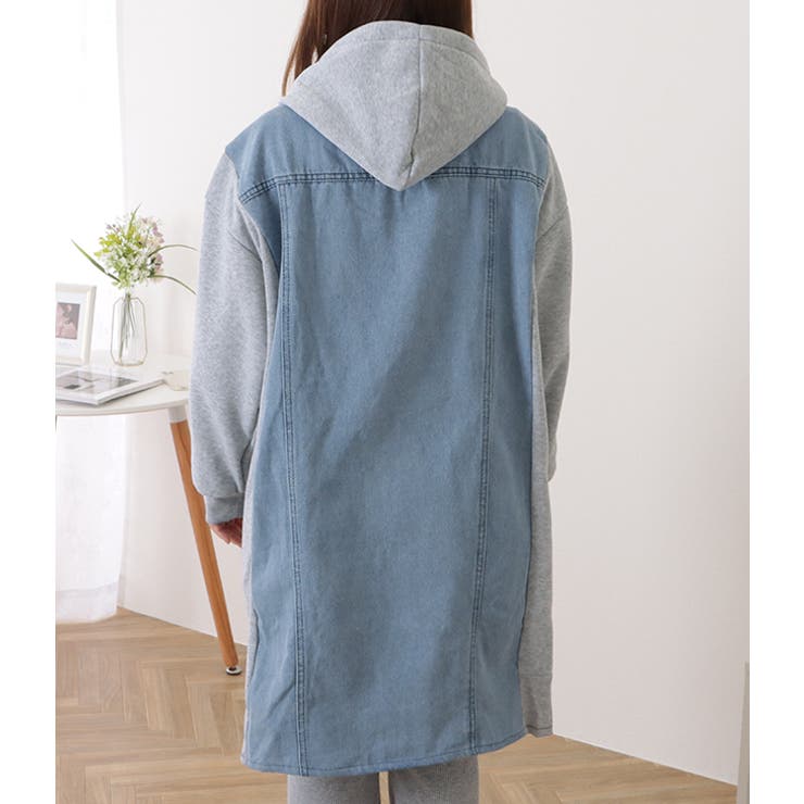 デニムドッキングフーデットスウェットコート 女性 レディース | レースレディース  | 詳細画像14 