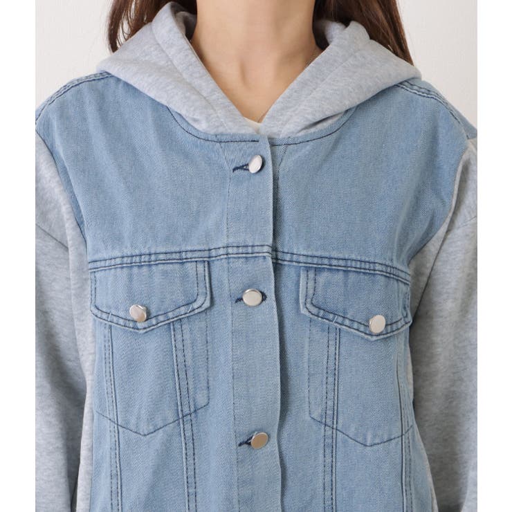 デニムドッキングフーデットスウェットコート 女性 レディース | レースレディース  | 詳細画像15 
