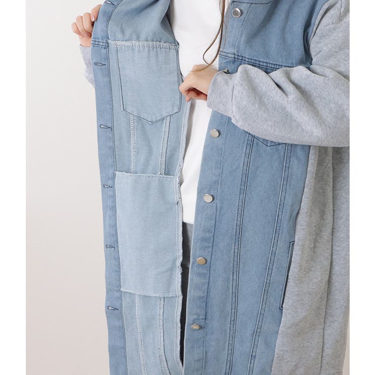 デニムドッキングフーデットスウェットコート 女性 レディース | レースレディース  | 詳細画像17 