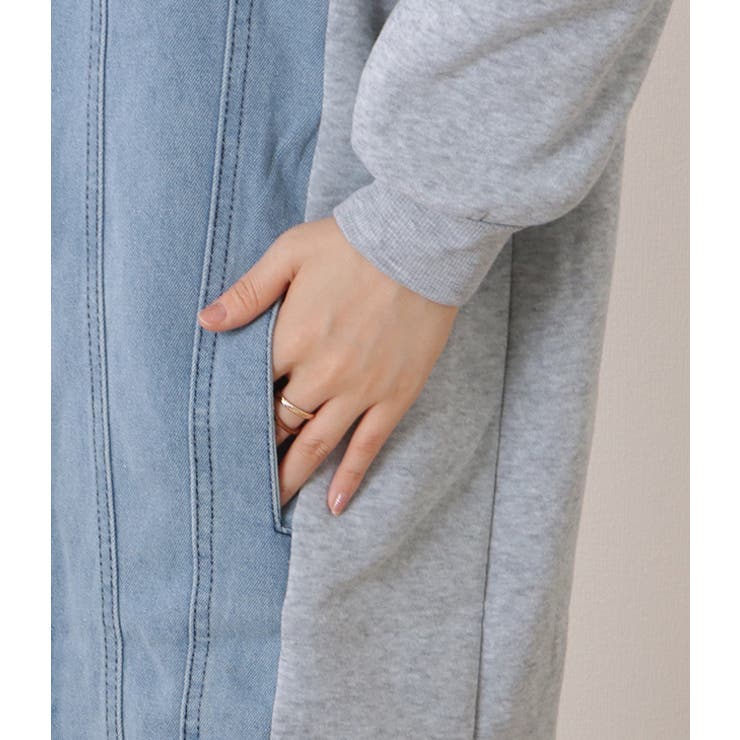 デニムドッキングフーデットスウェットコート 女性 レディース | レースレディース  | 詳細画像19 