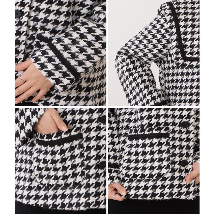 千鳥格子柄ビッグカラーニットジャケット 女性 レディース[品番