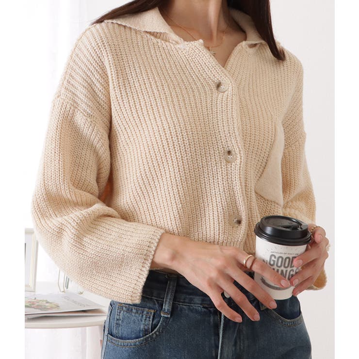 コンパクト衿付きニット長袖カーディガン 女性 レディース | レースレディース  | 詳細画像5 