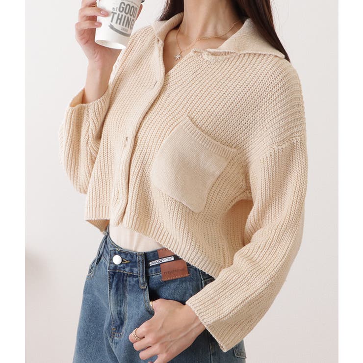 コンパクト衿付きニット長袖カーディガン 女性 レディース | レースレディース  | 詳細画像6 