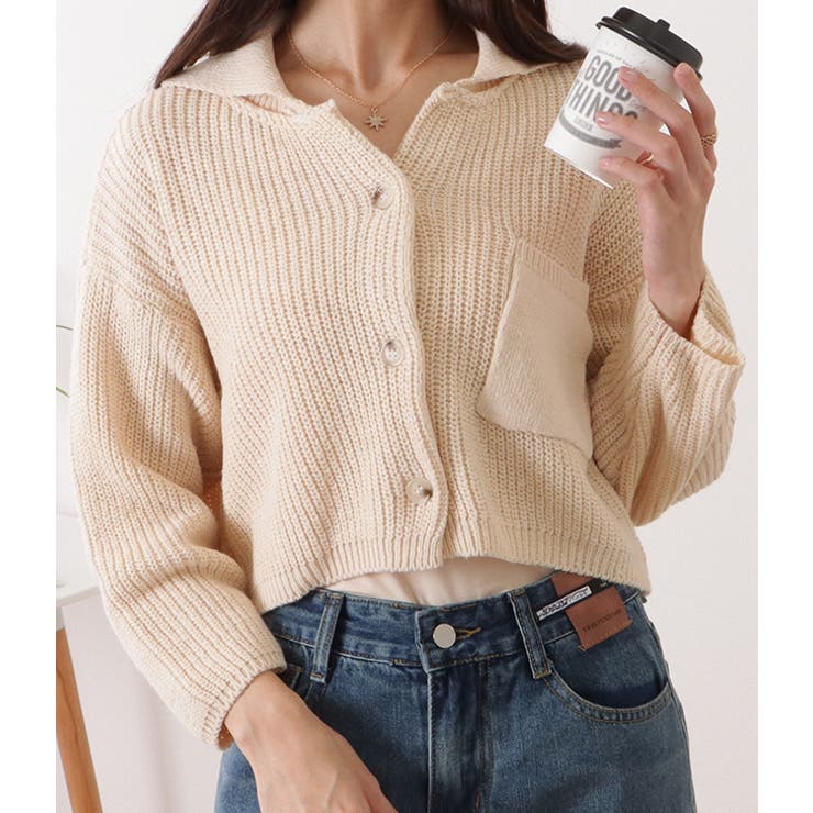 コンパクト衿付きニット長袖カーディガン 女性 レディース | レースレディース  | 詳細画像7 