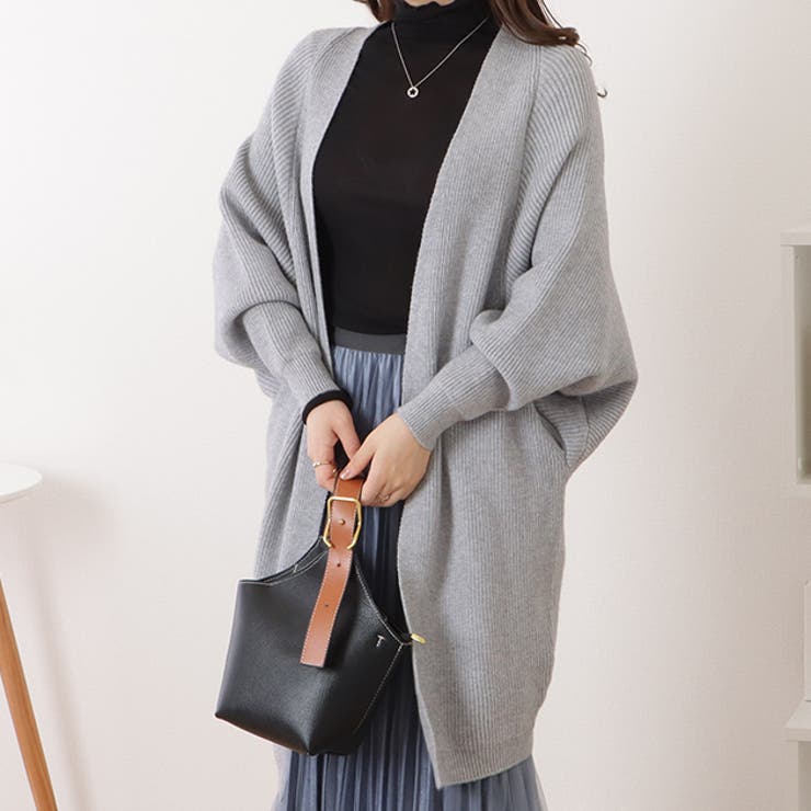 カシミヤ ロング ニットカーディガン ドルマン グレー ショールカラー