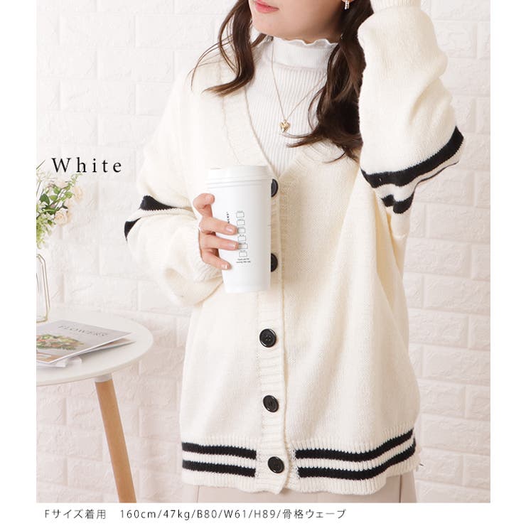 配色ラインVネックスクールカーディガン 女性 レディース | レースレディース  | 詳細画像2 