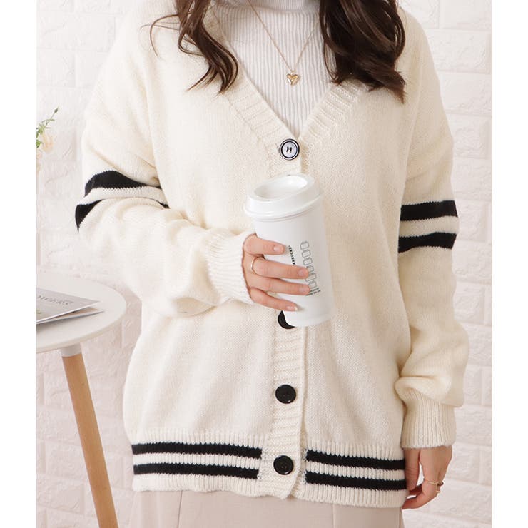 配色ラインVネックスクールカーディガン 女性 レディース | レースレディース  | 詳細画像5 