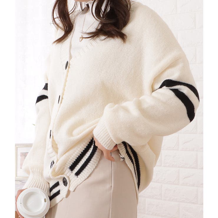 配色ラインVネックスクールカーディガン 女性 レディース | レースレディース  | 詳細画像7 