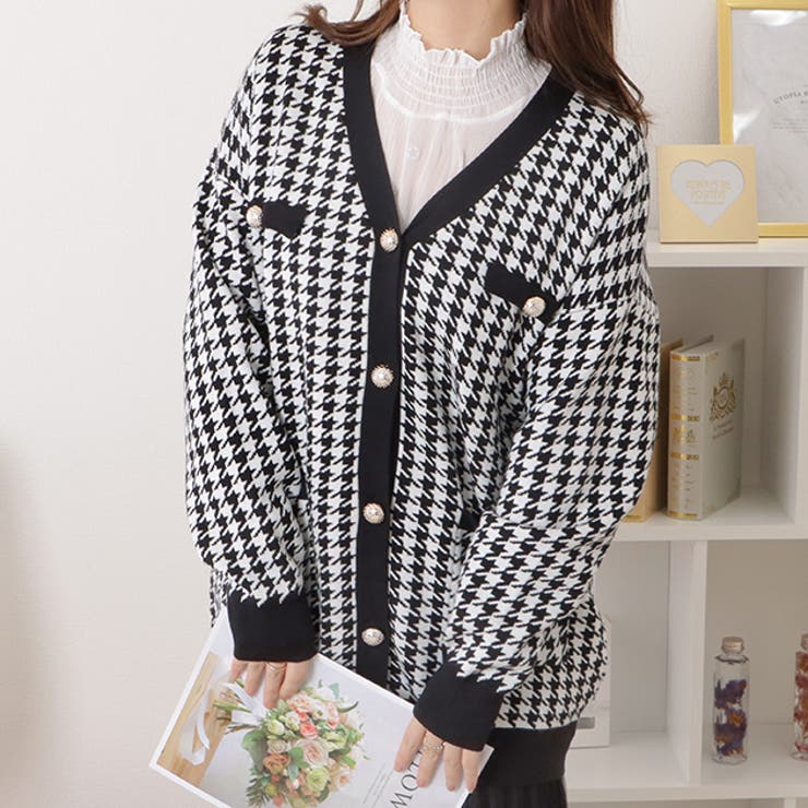 ボタン付き千鳥格子柄ジャケットライクカーディガン 女性 レディース[品番：LCLW0004513]｜レースレディース  （レースレディース）のレディースファッション通販｜SHOPLIST（ショップリスト）