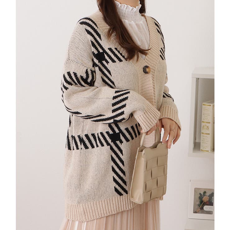 チェック柄オーバーサイズニットカーディガン 女性 レディース | レースレディース  | 詳細画像13 