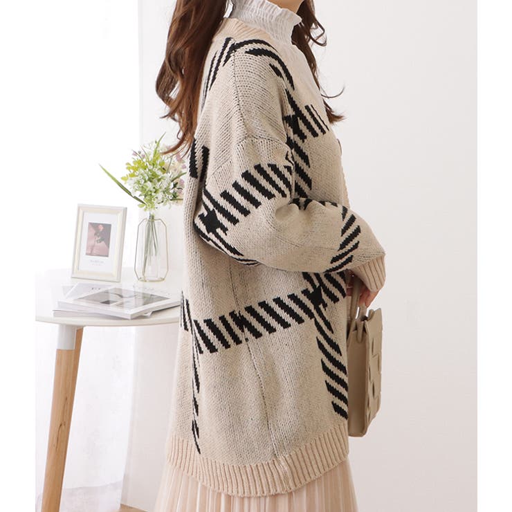 チェック柄オーバーサイズニットカーディガン 女性 レディース | レースレディース  | 詳細画像15 