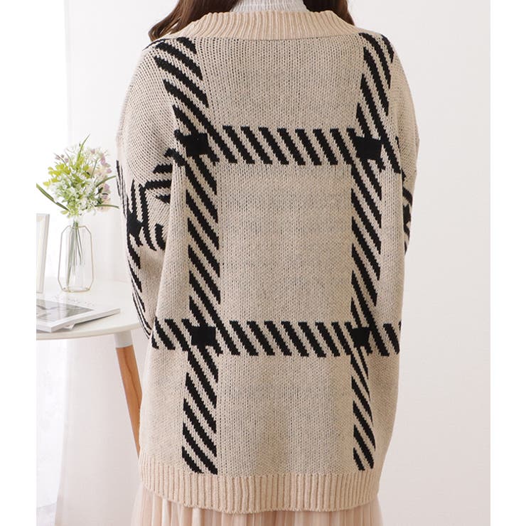 チェック柄オーバーサイズニットカーディガン 女性 レディース | レースレディース  | 詳細画像16 