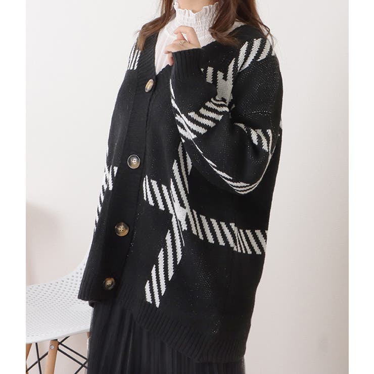 チェック柄オーバーサイズニットカーディガン 女性 レディース | レースレディース  | 詳細画像5 