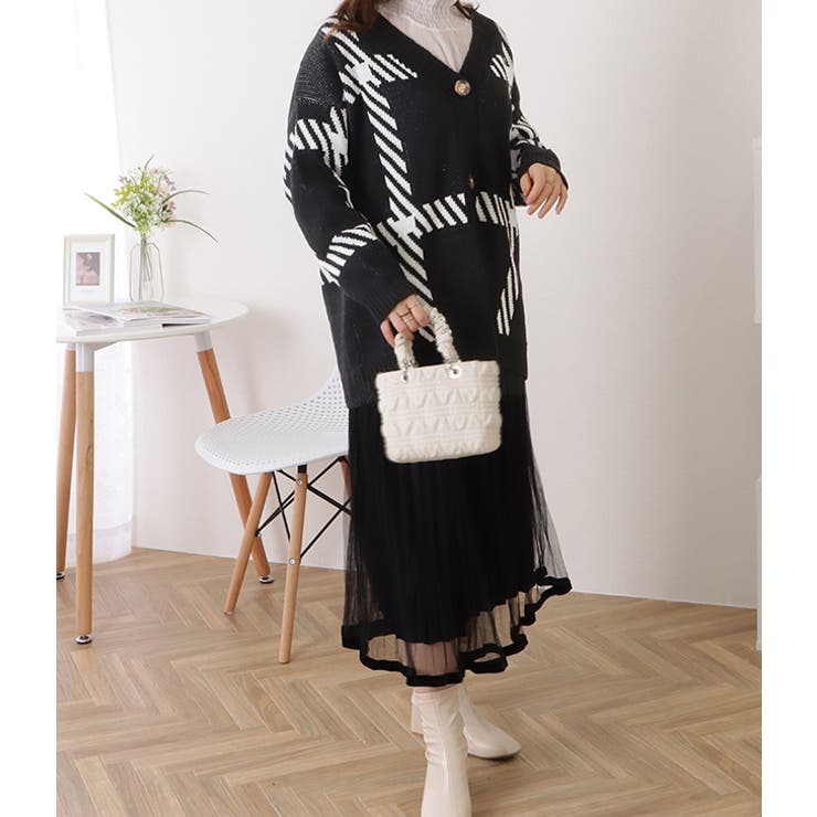 チェック柄オーバーサイズニットカーディガン 女性 レディース | レースレディース  | 詳細画像6 