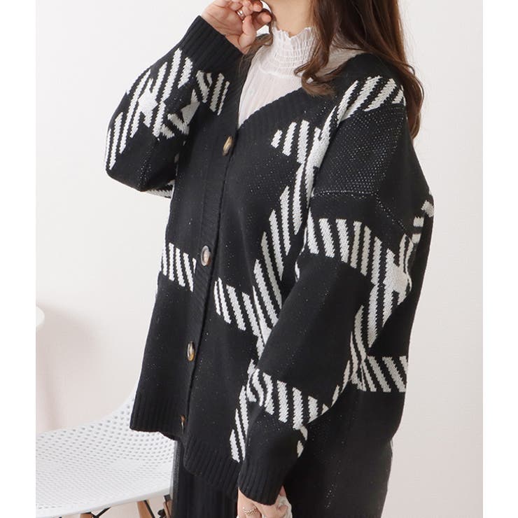 チェック柄オーバーサイズニットカーディガン 女性 レディース | レースレディース  | 詳細画像8 