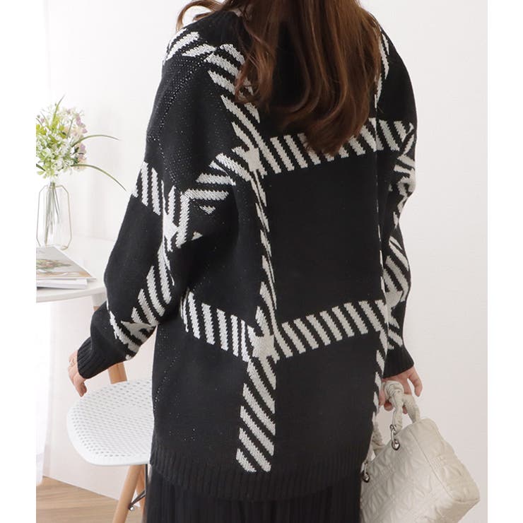 チェック柄オーバーサイズニットカーディガン 女性 レディース | レースレディース  | 詳細画像9 