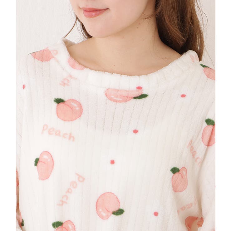 ピーチ柄フランネルストライプかぶりルームウエア 女性 レディース | レースレディース  | 詳細画像14 