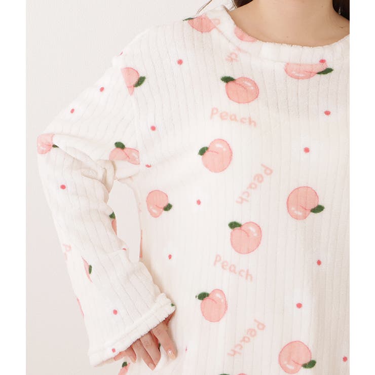 ピーチ柄フランネルストライプかぶりルームウエア 女性 レディース | レースレディース  | 詳細画像15 