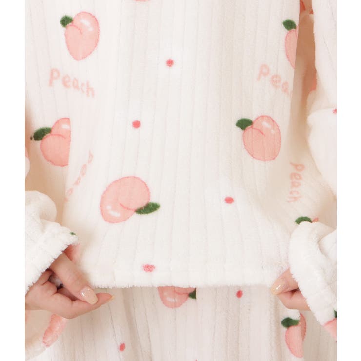 ピーチ柄フランネルストライプかぶりルームウエア 女性 レディース | レースレディース  | 詳細画像16 