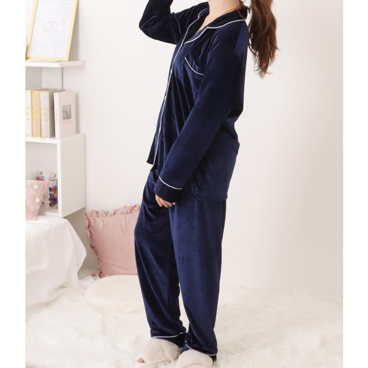 ベロア調配色ラインテーラードパジャマ 女性 レディース | レースレディース  | 詳細画像14 