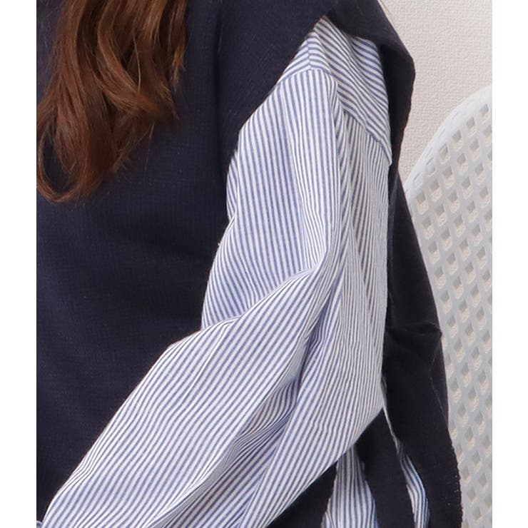 【２点セット】サイドリボンクルーネックニットベスト＆ストライプブラウス 女性 レ… | レースレディース  | 詳細画像16 