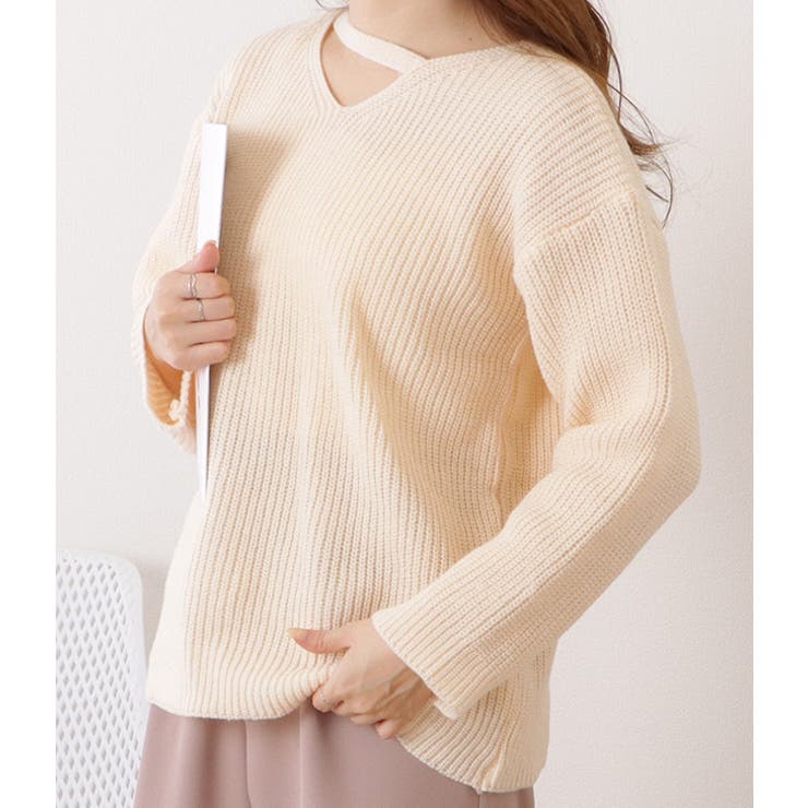 変形Vネック長袖ゆるニットプルオーバー 女性 レディース | レースレディース  | 詳細画像15 