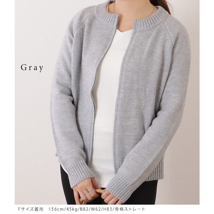 クルーネックジップアップコンパクトニットカーディガン 女性 レディース | レースレディース  | 詳細画像7 