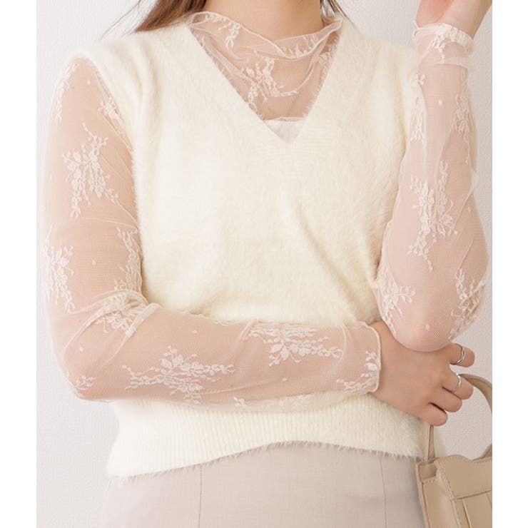 Vネックコンパクトシャギーニットベスト 女性 レディース | レースレディース  | 詳細画像12 