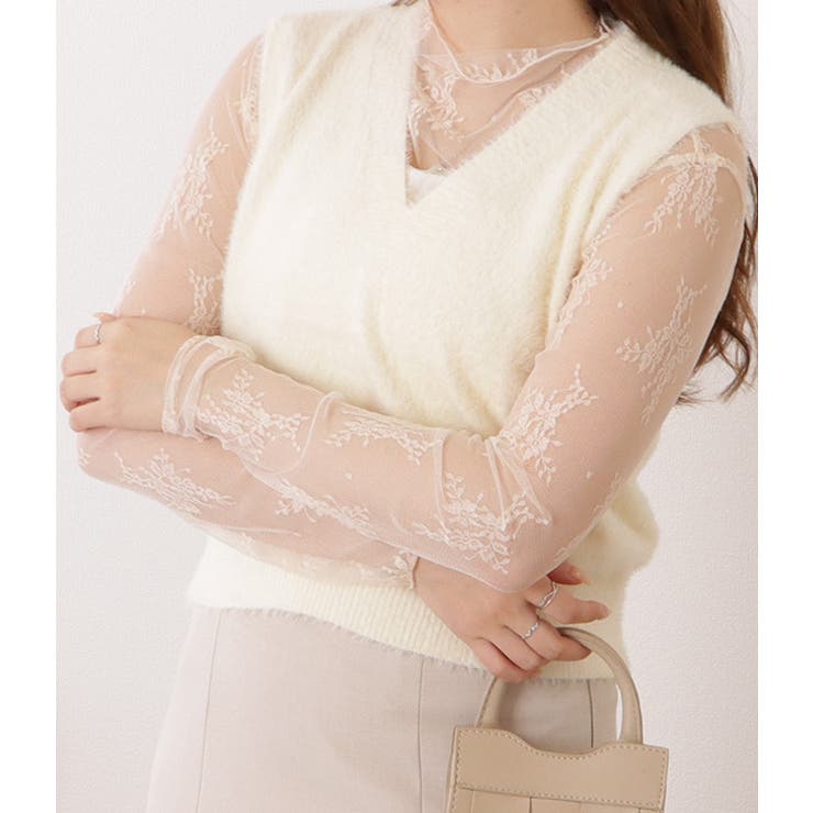 Vネックコンパクトシャギーニットベスト 女性 レディース | レースレディース  | 詳細画像14 